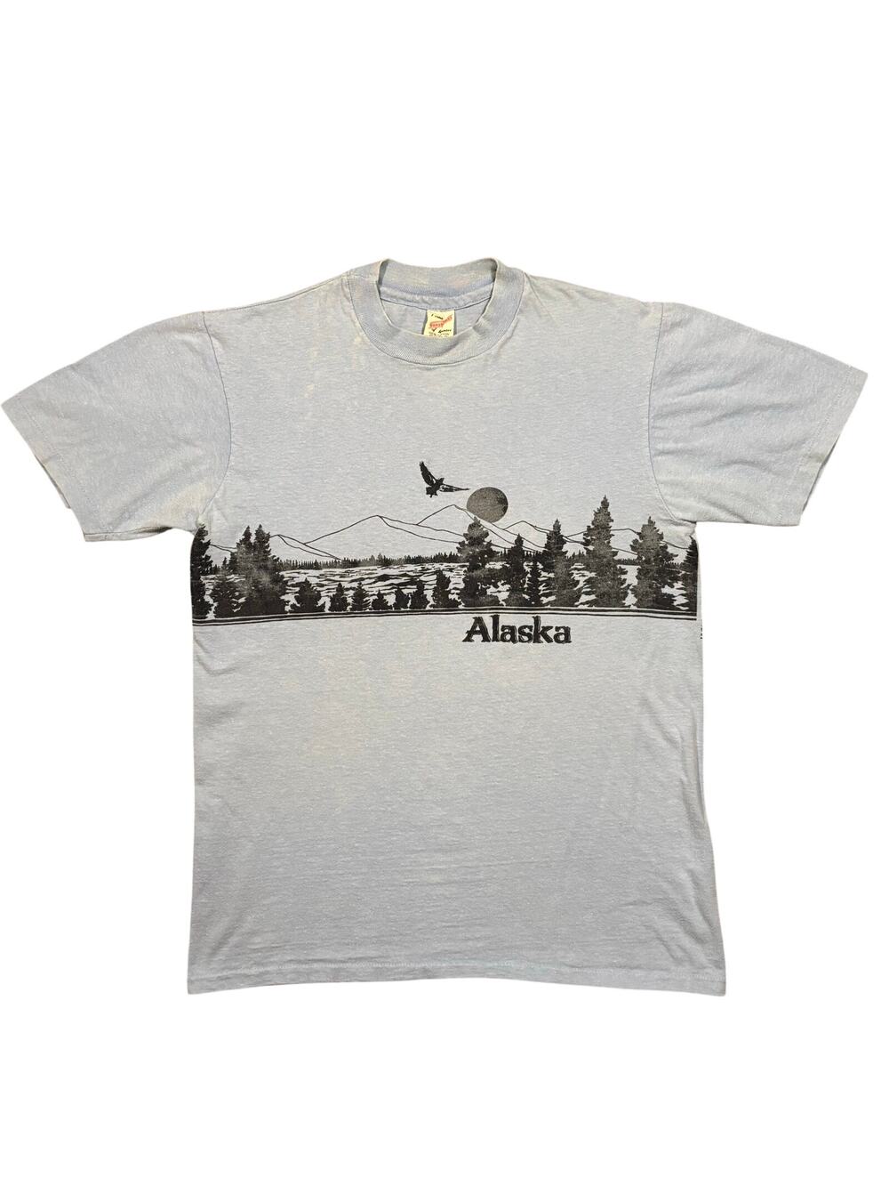 Sunstrokes Alaska Vintage 80s Blue Graphic Print T-Shirt Mens Size Medium